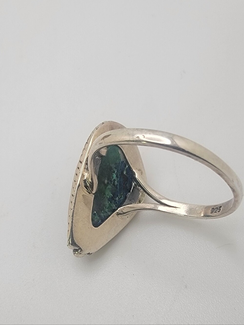 Size 7 Sterling Silver Azurite-Malachite Teardrop Ring - Green Blue - Picture 3 of 7